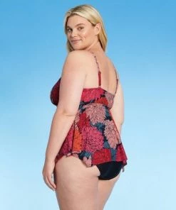 Flash Sale ⌛ Women's Plus Size High Neck Flow Away Tankini Top - Kona Sol™ Multi 🌟