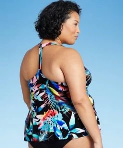 Cheapest 👏 Women's Plus Size V-Neck Racerback Tankini Top- Aqua Green® 🧨