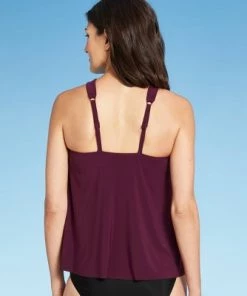 Discount 😀 Women's High Neck Ring Overlay Tankini Top - Aqua Green® Euphoria 🧨