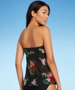 Best Pirce ⌛ Women's Ladder Trim Flyaway Tankini Top - Kona Sol™ Black Tropical Print 🛒