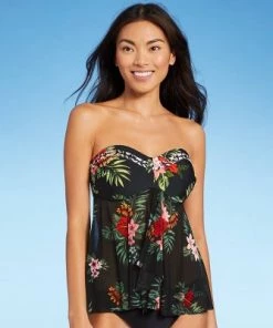 Best Pirce ⌛ Women's Ladder Trim Flyaway Tankini Top - Kona Sol™ Black Tropical Print 🛒 -Swimsuits Official Site unnamed file 10148