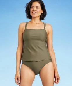 Brand new 👍 Women's Square Neck Tankini Top - All in Motion™ Olive Green 🛒 -Swimsuits Official Site unnamed file 10217