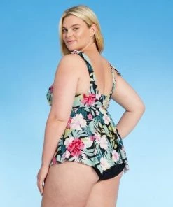 Brand new 🎁 Women's Plus Size Plunge V-Neck Bow Sharkbite Tankini Top - Kona Sol™ Multi 😍