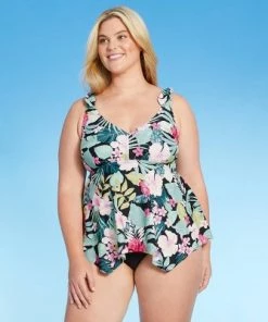 Brand new 🎁 Women's Plus Size Plunge V-Neck Bow Sharkbite Tankini Top - Kona Sol™ Multi 😍 -Swimsuits Official Site unnamed file 10232