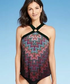 Top 10 💯 Women's High Neck Ring Tankini Top - Aqua Green® Black Multi 🌟 -Swimsuits Official Site unnamed file 10241