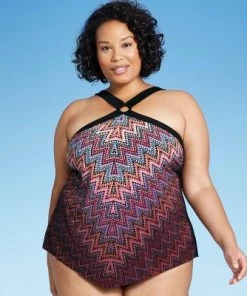 Top 10 💯 Women's High Neck Ring Tankini Top - Aqua Green® Black Multi 🌟 -Swimsuits Official Site unnamed file 10244