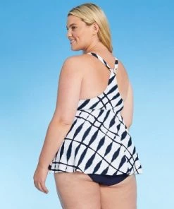 Best Pirce 😍 Women's Plus Size Flowy Racerback Tankini Top - Kona Sol™ Blue Shibori Print 😍