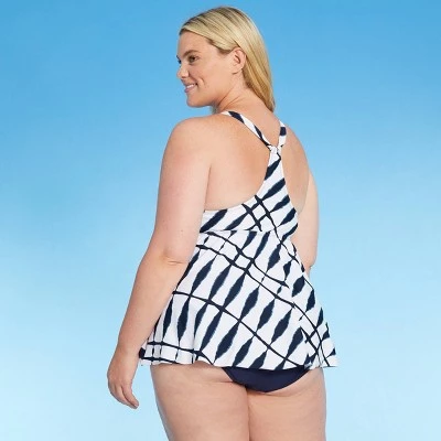 Best Pirce ๐ Women's Plus Size Flowy Racerback Tankini Top - Kona Solโข Blue Shibori Print ๐ 3 Best Pirce ๐ Women's Plus Size Flowy Racerback Tankini Top - Kona Solโข Blue Shibori Print ๐