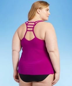 Wholesale 🔔 Women's Plus Size V-Neck Halter Tankini Top - Aqua Green® Purple 🔥