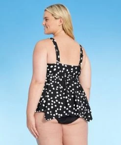 Outlet 🎁 Women's Plus Size V-Neck Sharkbite Tankini Top - Kona Sol™ Dot Print ⌛