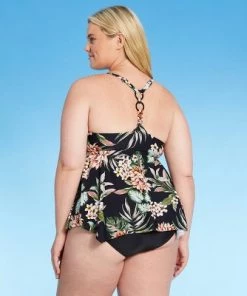Discount 🔔 Women's Plus Size Plunge Racerback Sharkbite Tankini Top - Kona Sol™ Multi X 🔥