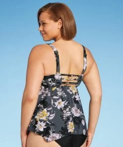Flash Sale ⭐ Women's Plus Size Plunge V-Neck Strappy Back Tankini Top - Kona Sol™ Multi 😍
