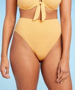 New 🤩 Women's Pique Textured High Waist High Leg Extra Cheeky Bikini Bottom - Shade & Shore™ Light Yellow 🤩 -Swimsuits Official Site unnamed file 1177