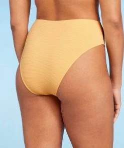 New 🤩 Women's Pique Textured High Waist High Leg Extra Cheeky Bikini Bottom - Shade & Shore™ Light Yellow 🤩 -Swimsuits Official Site unnamed file 1178