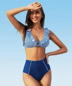 Deals ⌛ Women's High Waisted Bikini Swimsuit Ruffle Striped Cutout Two Piece Bathing Suit -Cupshe 😀 -Swimsuits Official Site unnamed file 129