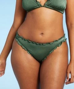 Discount 👍 Juniors' Shiny Ribbed Ruffle Cheeky Bikini Bottom - Xhilaration™ Moss Green 👍 -Swimsuits Official Site unnamed file 1370