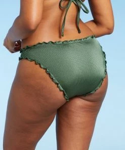 Discount 👍 Juniors' Shiny Ribbed Ruffle Cheeky Bikini Bottom - Xhilaration™ Moss Green 👍 -Swimsuits Official Site unnamed file 1371