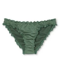 Discount 👍 Juniors' Shiny Ribbed Ruffle Cheeky Bikini Bottom - Xhilaration™ Moss Green 👍 -Swimsuits Official Site unnamed file 1372
