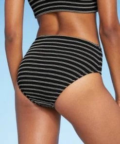 Cheap 🎁 Women's Textured Pucker Mid-Rise Medium Coverage Bikini Bottom - Kona Sol™ Black 👏
