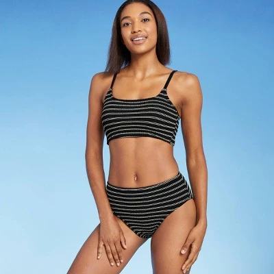Cheap 🎁 Women's Textured Pucker Mid-Rise Medium Coverage Bikini Bottom - Kona Sol™ Black 👏 4 Cheap 🎁 Women's Textured Pucker Mid-Rise Medium Coverage Bikini Bottom - Kona Sol™ Black 👏 - Image 2