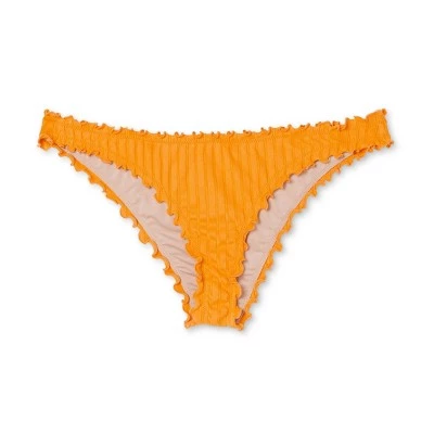 Discount 🔔 Women's Ribbed Ruffle High Leg Extra Cheeky Bikini Bottom - Shade & Shore™ Golden Yellow 😍 7 Discount 🔔 Women's Ribbed Ruffle High Leg Extra Cheeky Bikini Bottom - Shade & Shore™ Golden Yellow 😍 - Image 5