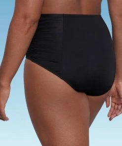 Promo 🎁 Women's Slimming Control Shirred High Waist Bikini Bottom - Beach Betty by Miracle Brands Blue 🤩