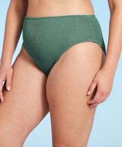 Best Sale ⭐ Women's Crinkle Textured Mid-Rise Medium Coverage Bikini Bottom - Kona Sol™ Moss Green 🔥 -Swimsuits Official Site unnamed file 1663