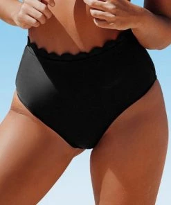 Cheapest 🛒 Women's Black Bikini Bottom Swimsuit Scalloped High Waist Bathing Suit-Cupshe 🤩 -Swimsuits Official Site unnamed file 1733