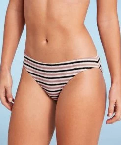 Deals ❤️ Women's Pique Textured Cheeky Bikini Bottom - Shade & Shore™ Black & White Stripe 👍 -Swimsuits Official Site unnamed file 1841