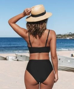 Best deal 🧨 Women's Black Twist Bikini Sets Swimsuit High Waisted Bathing Suit-Cupshe 🧨