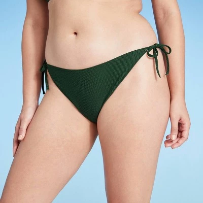 Top 10 🌟 Women's Side-Tie Pique Textured Cheeky Bikini Bottom - Shade & Shore™ Dark Green 🔔 5 Top 10 🌟 Women's Side-Tie Pique Textured Cheeky Bikini Bottom - Shade & Shore™ Dark Green 🔔 - Image 3