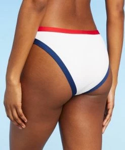 Cheap ๐งจ Women's Blocked Trim Ribbed Bikini Bottom - Sea Angel White ๐คฉ