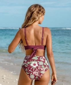 Discount ๐งจ Women's High Waisted Bikini Set Swimsuit Floral Tie Twist Two Piece Bathing Suit -Cupshe ๐
