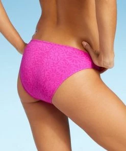 Discount 🤩 Juniors' Textured Cheeky Bikini Bottom - Xhilaration™ Hot Pink ❤️