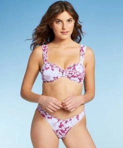 Cheap 🔔 Juniors' Ribbed Cheeky High V-Leg Bikini Bottom - Xhilaration™ Berry Pink Floral Print 🧨 -Swimsuits Official Site unnamed file 2881