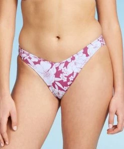 Cheap 🔔 Juniors' Ribbed Cheeky High V-Leg Bikini Bottom - Xhilaration™ Berry Pink Floral Print 🧨 -Swimsuits Official Site unnamed file 2890