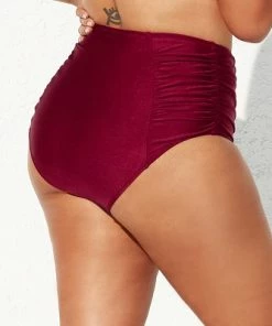 Outlet 🔥 Women's Red Plus Size Bikini Bottom Ruched High Waist Bathing Suit-Cupshe ✔️
