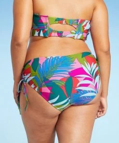 Brand new 🧨 Juniors' Plus Size Side-Tie Hipster Bikini Bottom - Xhilaration™ Multi Tropical Print 😍