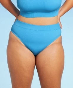 Best Pirce 🧨 Juniors' Plus Size Ribbed High Waist Bikini Bottom - Xhilaration™ Blue ⌛ -Swimsuits Official Site unnamed file 2955
