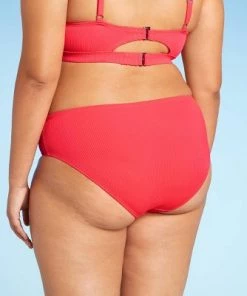 Budget 👍 Juniors' Plus Size Ribbed Cheeky Hipster Bikini Bottom - Xhilaration™ Coral Pink ❤️