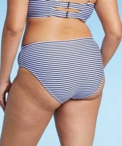 Coupon 🎁 Juniors' Plus Size Cheeky Hipster Bikini Bottom - Xhilaration™ Navy/White Stripe ✨