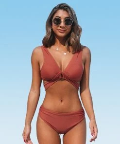 New 🔔 Women's Mid Rised Burnt Orange Bikini Sets O Ring Tied Back Bathing Suit-Cupshe 😀 -Swimsuits Official Site unnamed file 32