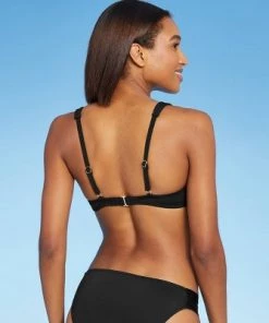 Flash Sale 🛒 Women's Simple Square Neck Over the Shoulder Bikini Top - Kona Sol™ Black 🔥
