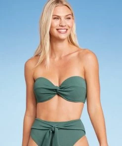 Best reviews of 💯 Women's Lightly Lined Twist-Front Crepe Textured Bandeau Bikini Top - Shade & Shore™ Cactus Green 🛒 -Swimsuits Official Site unnamed file 3322