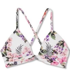 Budget 💯 Women's Lightly Lined Twist-Front Plunge Bikini Top - Shade & Shore™ White Tropical Print 🧨 -Swimsuits Official Site unnamed file 3426