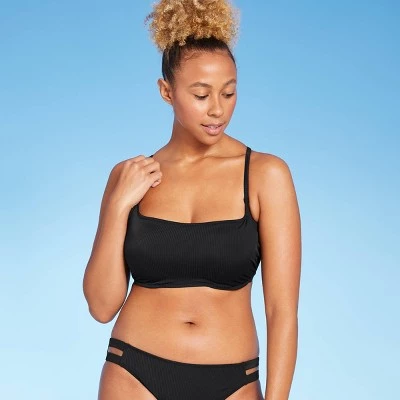 Discount 🛒 Women's Light Lift Ribbed Square Neck Bikini Top - Shade & Shore™ Black 🎉 5 Discount 🛒 Women's Light Lift Ribbed Square Neck Bikini Top - Shade & Shore™ Black 🎉 - Image 3