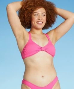 Best Pirce ❤️ Juniors' Ribbed Knot-Front Bralette Bikini Top - Xhilaration™ Coral Pink 😀 -Swimsuits Official Site unnamed file 3466