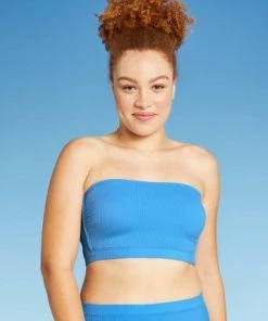 Best Sale 😀 Juniors' Ribbed Longline Bandeau Bikini Top - Xhilaration™ Blue 🎉 -Swimsuits Official Site unnamed file 3625