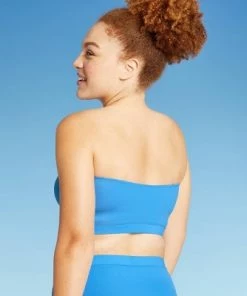 Best Sale 😀 Juniors' Ribbed Longline Bandeau Bikini Top - Xhilaration™ Blue 🎉 -Swimsuits Official Site unnamed file 3626