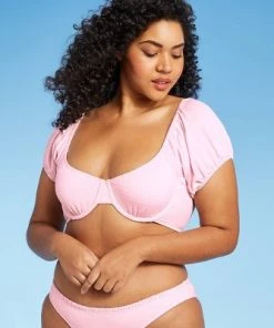 Deals 👏 Juniors' Textured Puff Sleeve Underwire Bikini Top - Xhilaration™ Light Pink ⌛ -Swimsuits Official Site unnamed file 3655